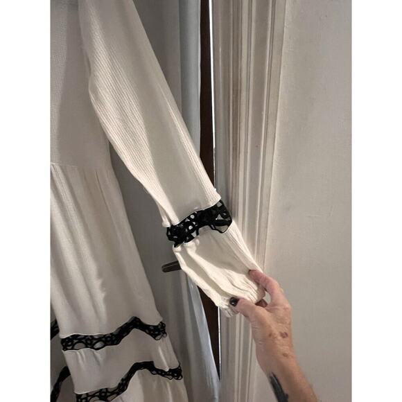Sugarfree White Black Crochet Tiered Maxi Dress Size S Boho Cottagecore Prairie - Picture 6 of 9